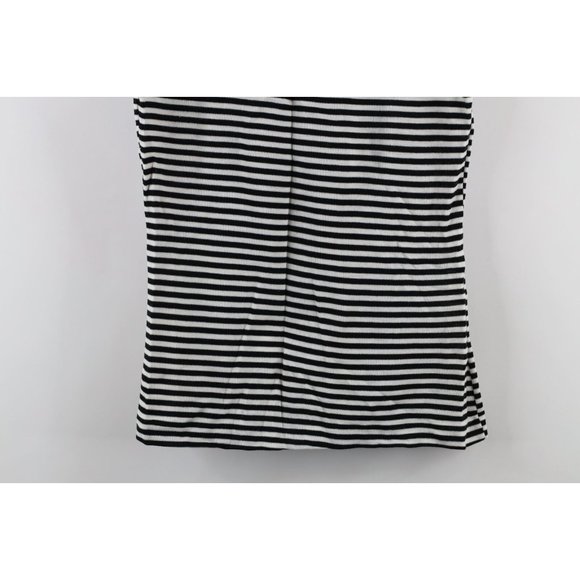 Vtg 70s Macys Womens Medium Striped Half Zip Knit Sleeveless Shirt Black White - Picture 8 of 8